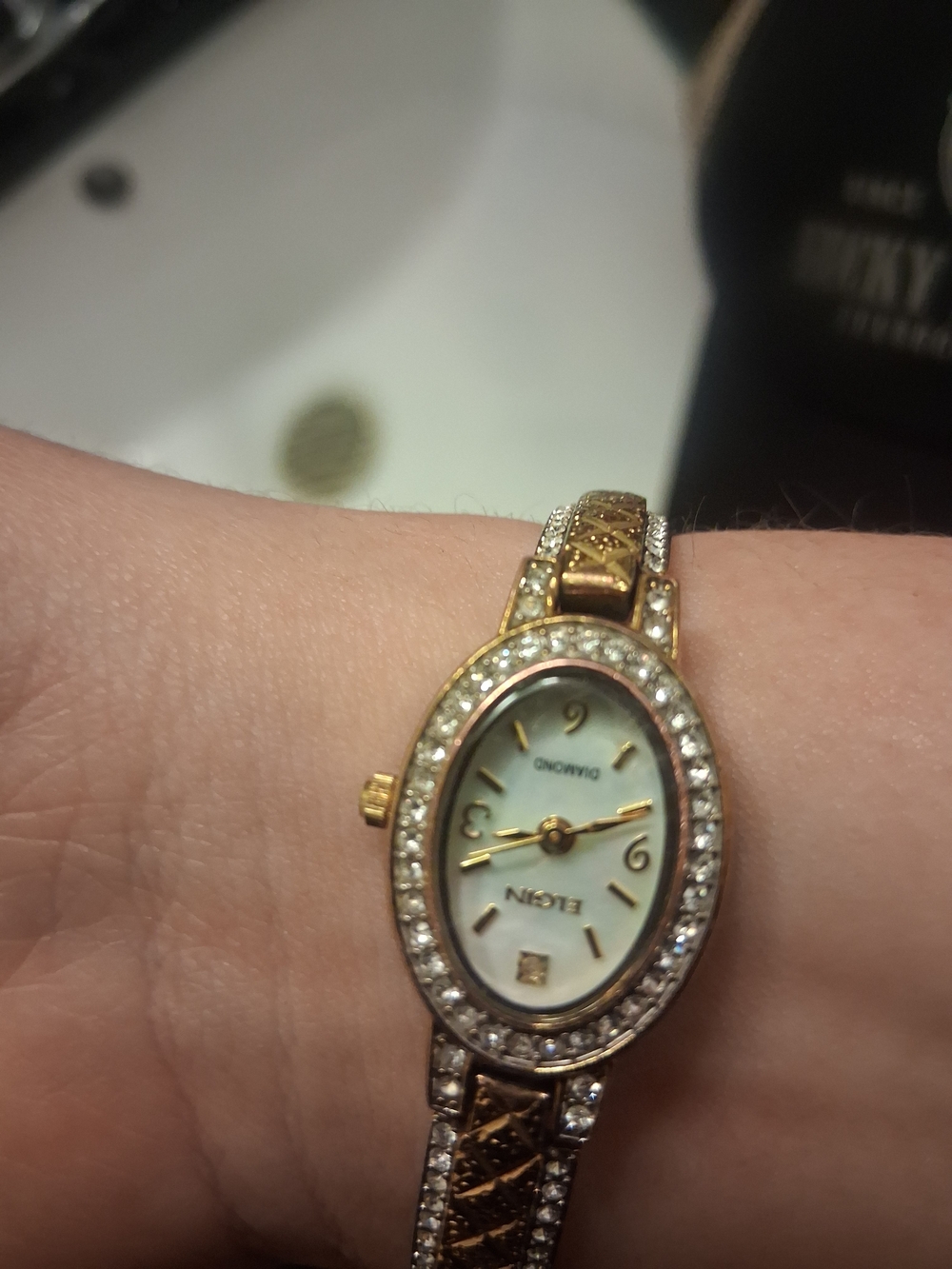 Elgin Women's Gold-Tone Crystal Oval Bracelet Watch - Gold